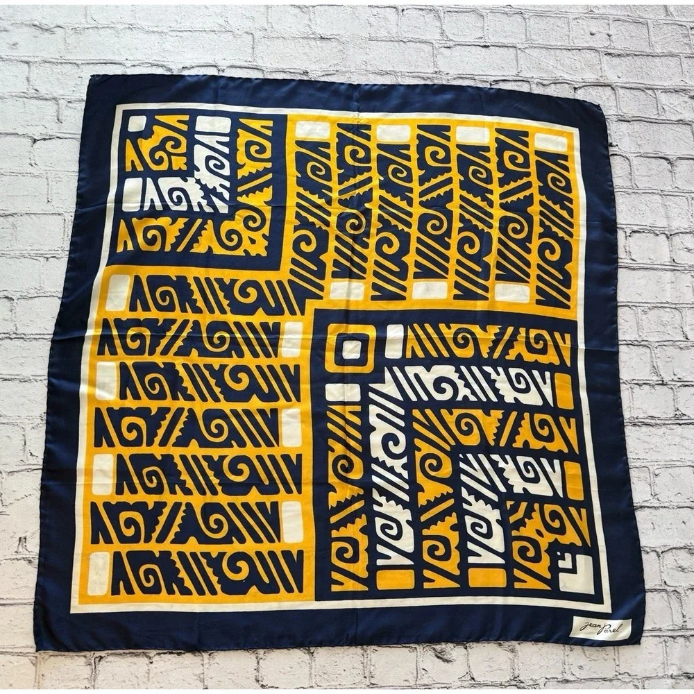 Jean‎ Parel Geometric Blue Yellow White Hand Rolled Scarf Made In Italy 30